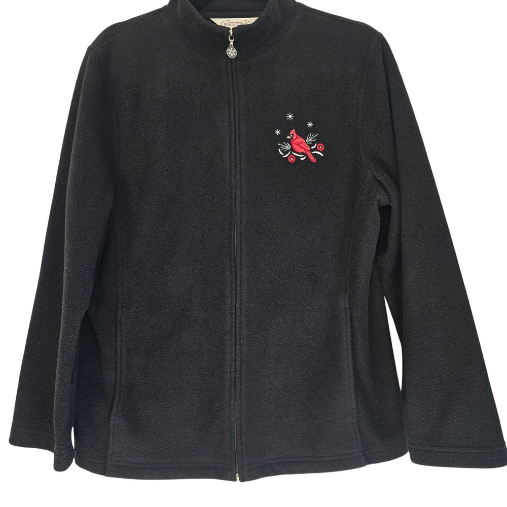 Northern Reflections Black‎ Fleece Zip Up Jacket Red Cardinal Embroidered Size M